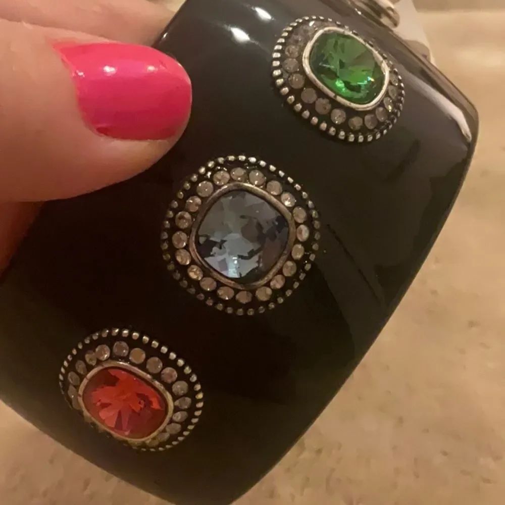 NWT BRIGHTON BRIGHT SPARKS Black Statement Cuff Bracelet Colored Gem Accents